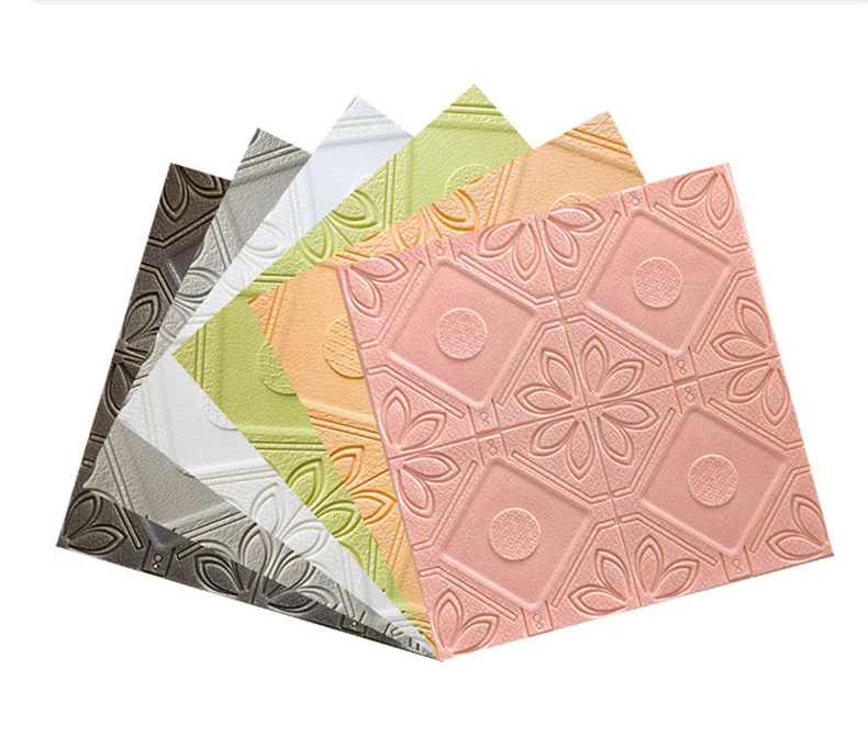 2x 3D Rhombus Flower Pattern Wall Sticker Covering Decor Renovate 585 x 585 x 7mm Eco-friendly PE Foam Waterproof