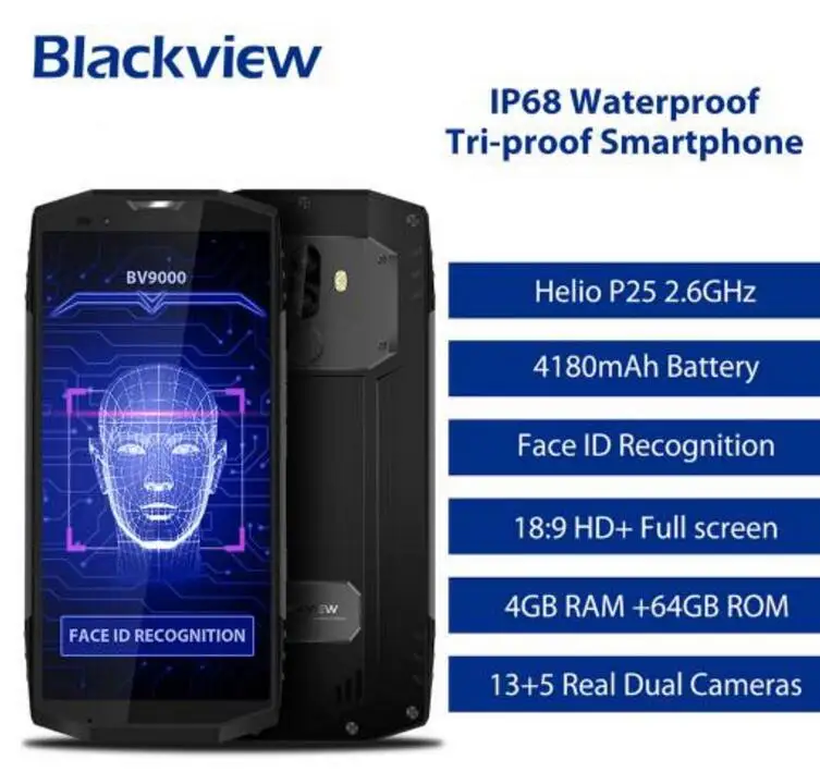 BLACKVIEW BV9000 4 GB 64 IP68 Водонепроницаемый мобильного телефона Helio P25 MTK6757 Octa Core 5 7 &quotHD 13MP