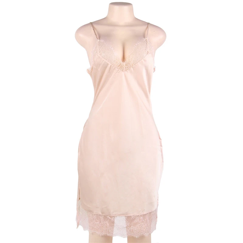 Beige Nightdress Шелковая атласная сексуальная ночная рубашка летние туфли с ремешками V образным вырезом Roupas Femininas размера плюс новое поступление дамское нижнее белье Ночная одежда RW80772 - Цвет: Beige Nightdress