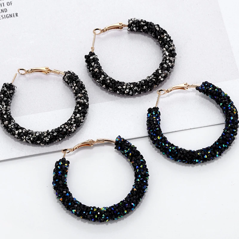 

Brand New Design Fashion Charm Austrian Crystal Hoop earrings Geometric Round Shiny Rhinestone Big Earring Jewelry E15812019