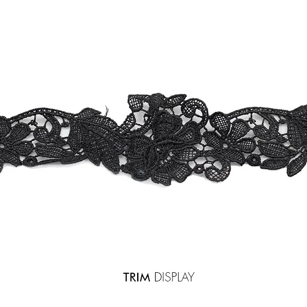 Вышитый черный цветок лист Скрапбукинг кружевная Лента ткань с узором отделка