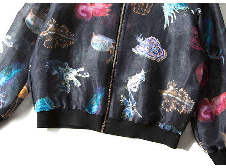Women Jacket 50%Real Silk 50%Linen Casual Zipper Printed Jackets 2019 Fall Winter New Outwear Black | Женская одежда