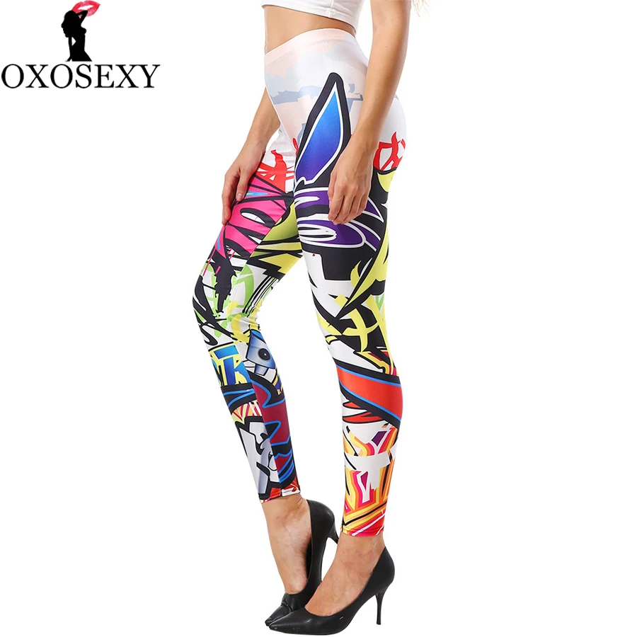 Женские леггинсы с высокой талией модные разноцветные принтом комиксов для