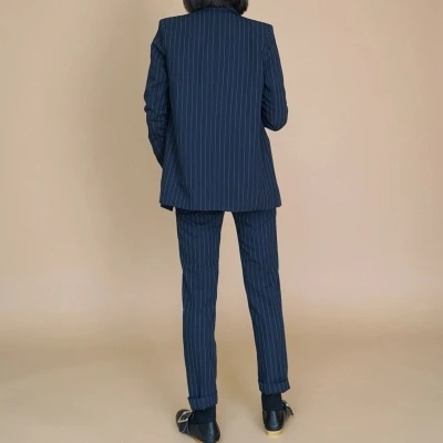 Костюм женский полосатый двубортный с жакетом и прямыми брюками | Женская одежда