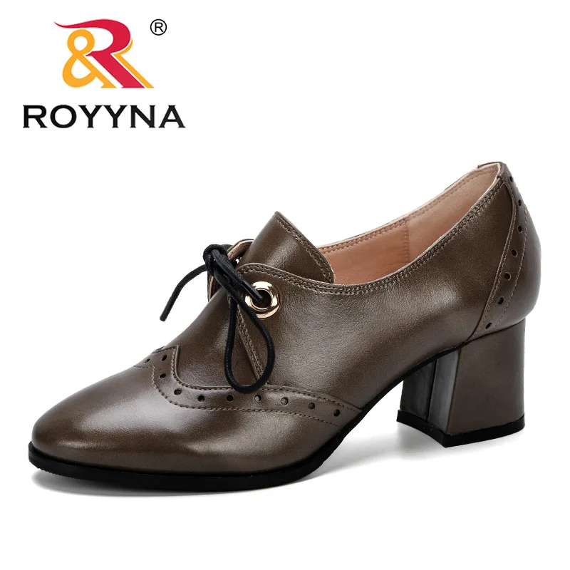 ROYYNA/Новинка года; женские пикантные кожаные туфли на высоком каблуке; женские туфли-лодочки; модные туфли с острым носком на толстом каблуке для вечеринки; женская офисная обувь - Цвет: Gray