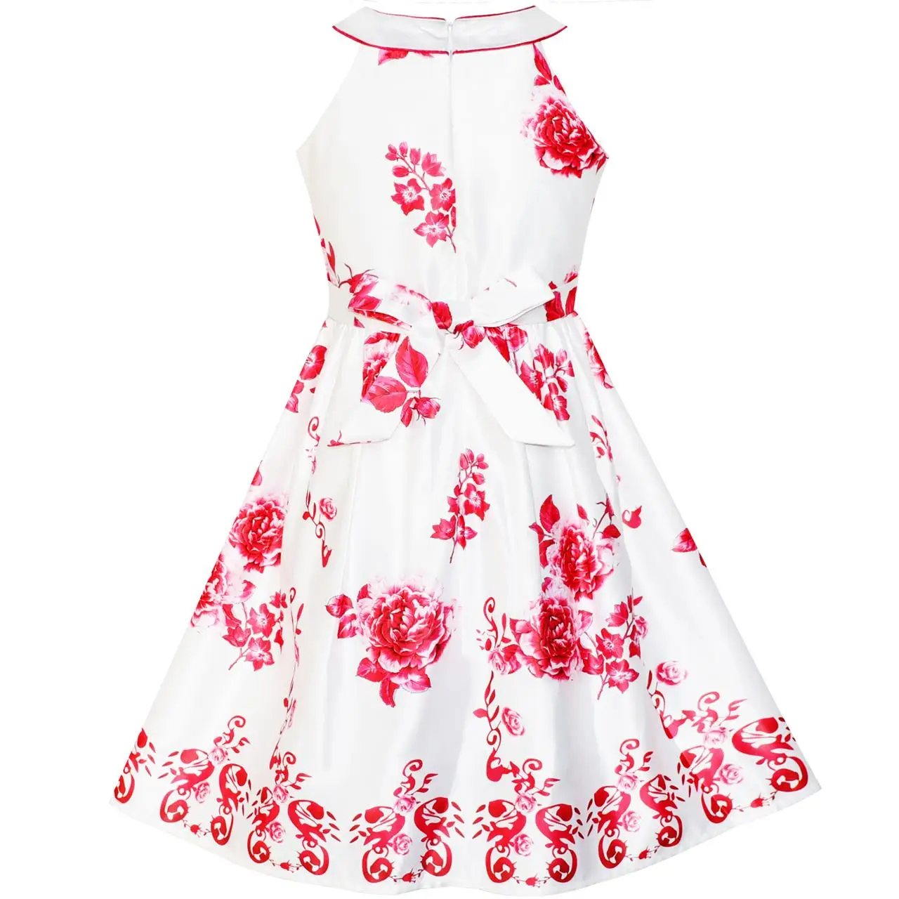 Sunny Fashion платья для девочек новогодние костюмы красный Цветок Недоуздок клеш