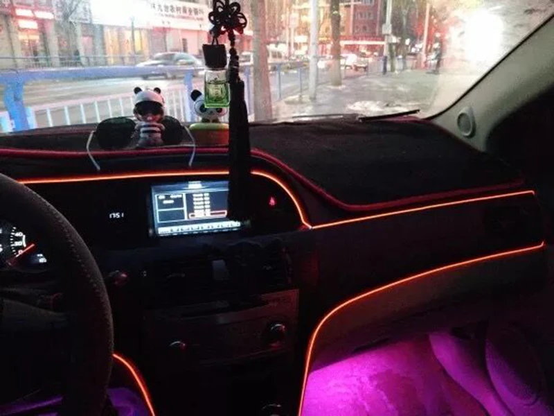 Универсальный 3 м 5 м авто гибкий неоновый Автомобильный интерьер атмосфера светодиодный холодный свет полосы с интерфейсом прикуривателя