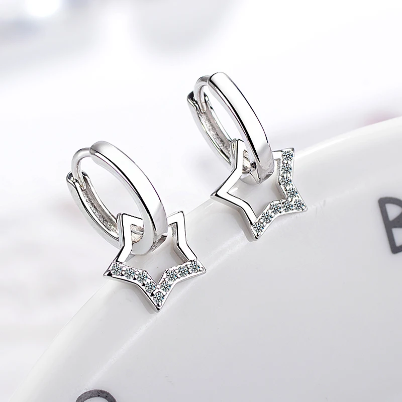 Серьги с подвеской в виде звезды из ажурного циркония маленькие серьги кольца