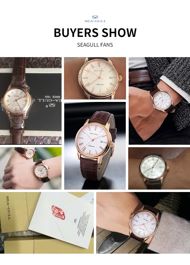 Sea-Gull Couple Mechanical Watches Lover Men Women Simple Leather Buckle 30m Waterproof Calendar Watches Stainless D519.405