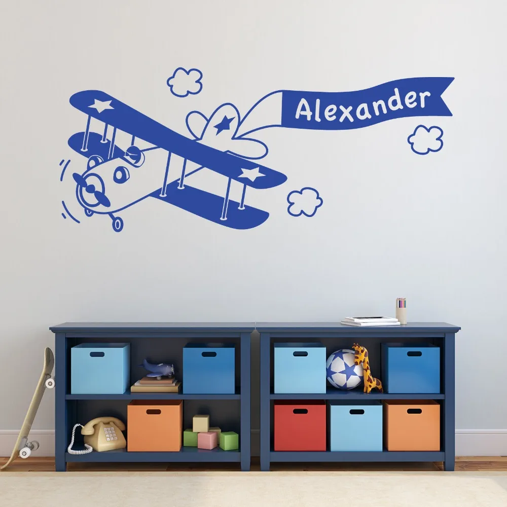 

Removable DIY Boys Room Decal Custom Boys Name Plane Wall Sticker Kids Bedroom Nursery Boys Decal Vinyl Wall Decal Mural D-89