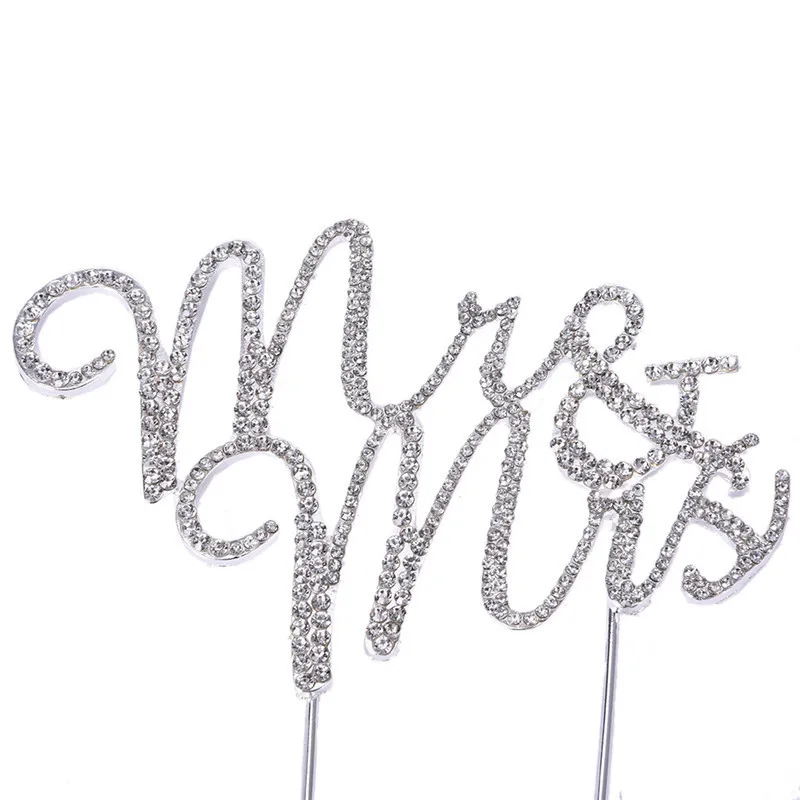 Свадебная вечеринка торт Топпер письмо Mr &amp Mrs Crystal Diamante горный хрусталь
