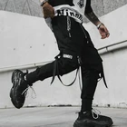 Мужские шаровары в стиле хип-хоп, черные спортивные брюки с множеством карманов и лентами, повседневные уличные штаны для бега, весна 2019