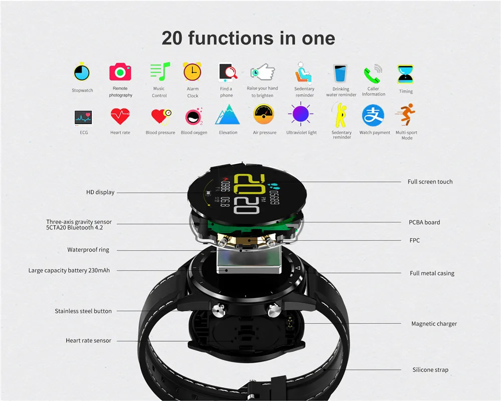 AMYNIKEER Смарт-часы DT28 Спорт на открытом воздухе Bluetooth часы фитнес-трекер высотная погода секундомер кровяное давление ECG