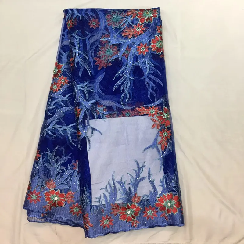 Тюль с сетчатой тканью с блестками высокого качества 2018 Африканская фиолетовая французская кружевная ткань Вуаль с цветными бусинами для свадебного платья.