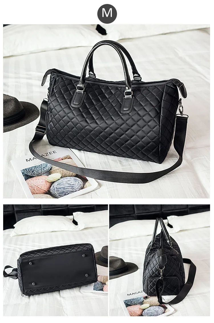 Diamond Lattice Gym Shoe Bags Sport Bag for Women Fitness Over the Shoulder Travel Luggage Bag Handbags Male Nylon Black XA745WD