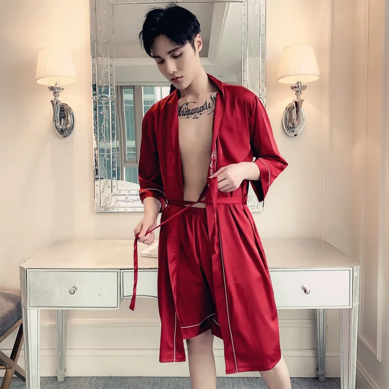 Red(Men) Silka Surplus кимоно для невесты, жениха, халат, платье, сексуальная Мини Ночная рубашка для сна, одежда для сна, халаты для невесты, атласная пижама для пары - Цвет: Red(Men)