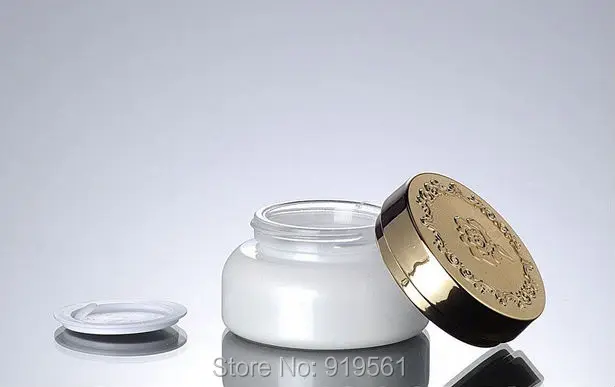 30 г банки жемчужный белый крем-баночка с розовым узором Золотая крышка