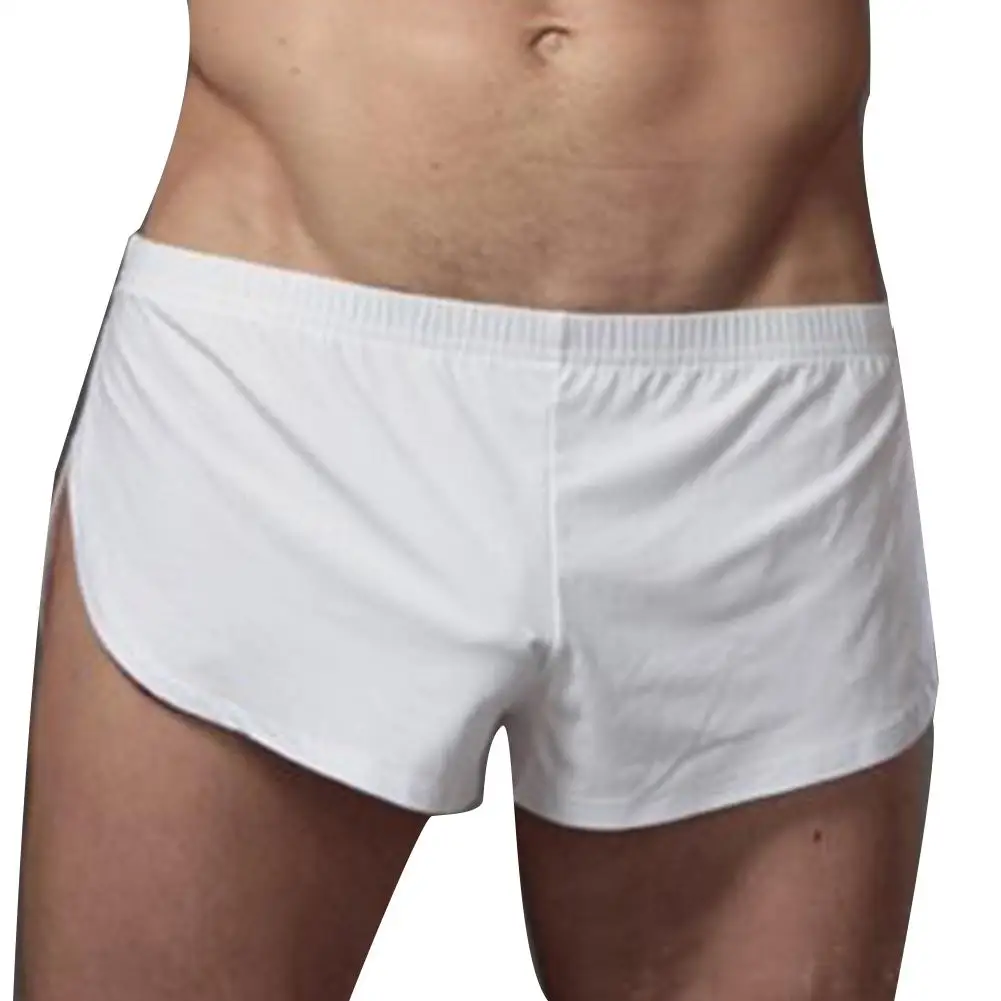 

Hot Solid Color Casual Men Elastic Waistband Split Shorts Home Sportswear