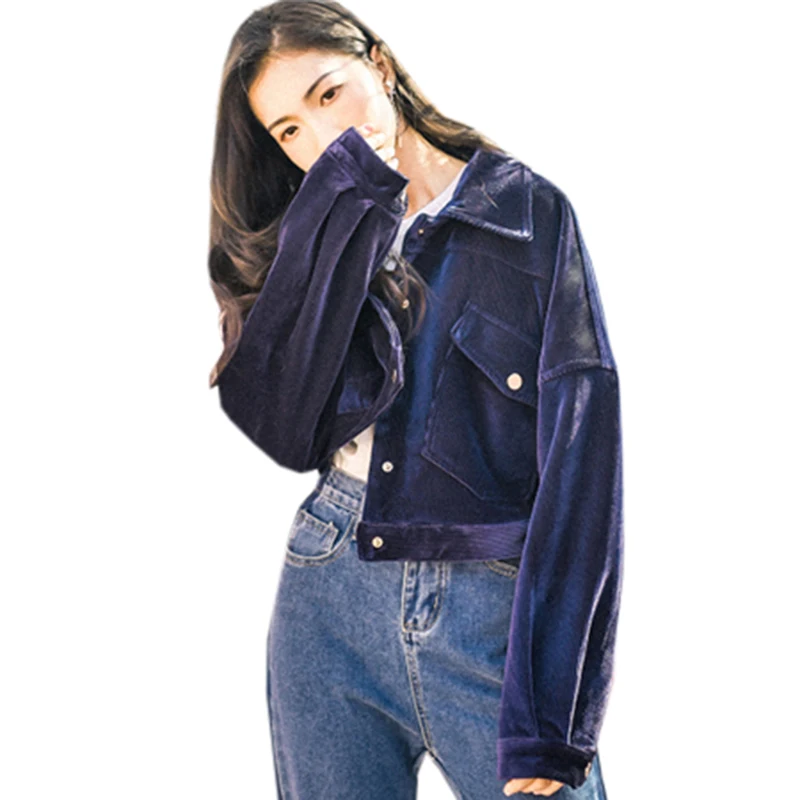 Женская Вельветовая куртка повседневная Короткая свободная красного цвета