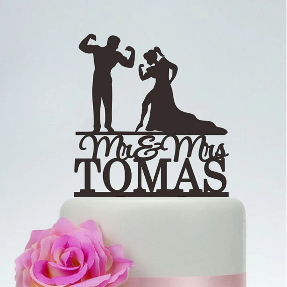 

Muscle Man And Woman Silhouette,Wedding Cake Topper,Custom Bodybuilding Cake Topper,Funny Acrylic Wooden Mr And Mrs Cake Topper.
