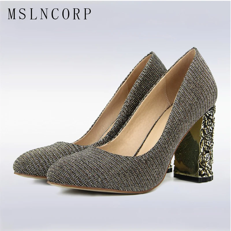

Size 34-42 Spring autumn high heels pumps Glittering Sequined Cloth women dress office slip-on Fashion Comfortable Ladies Shoes