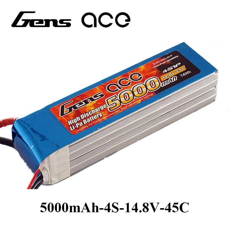 

Gens ace Lipo Battery 14.8V 5000mAh Lipo 4S Battery Pack 45C EC5 Plug Batteries for RC Plane Helicopter Quadcopter FPV Drone