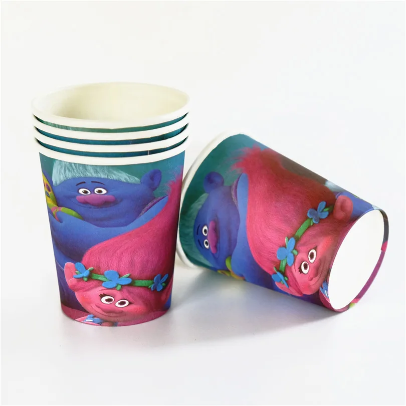 For 10 Kids Trolls Disposable Paper Cups Table Cover Plate Knife Fork Spoons Gift Bag Mask Birthday Party Supplies Decoration | Дом и сад