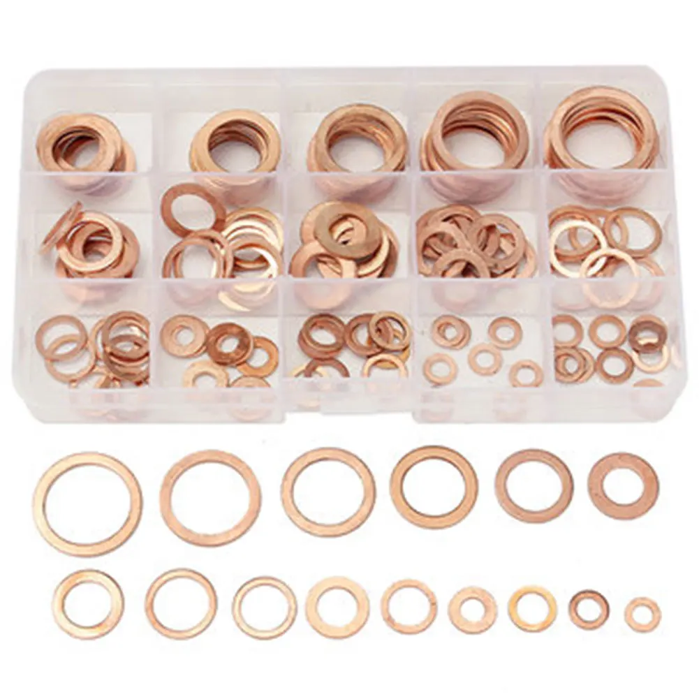 150 Pcs Solid Copper Washers Sump Plug Assorted Washer Set Plastic Box | Обустройство дома