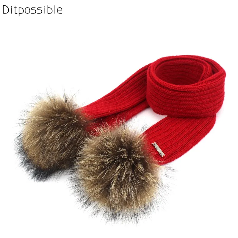 Детский зимний шарф с помпоном из натурального меха енота|kids winter scarf|fur scarfwinter scarf |
