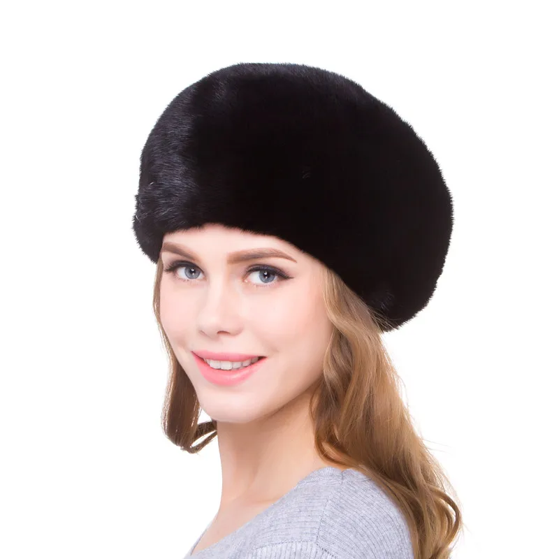 

100% натурального меха норки, женская шапка, модная шапка для женщин однотонные кепки бомба Большого Взрыва известная Кепка Женская Теплые на...