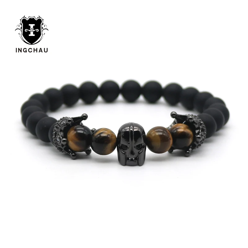 Мужской браслет из камня тигровый глаз с черным покрытием H73 | Украшения и