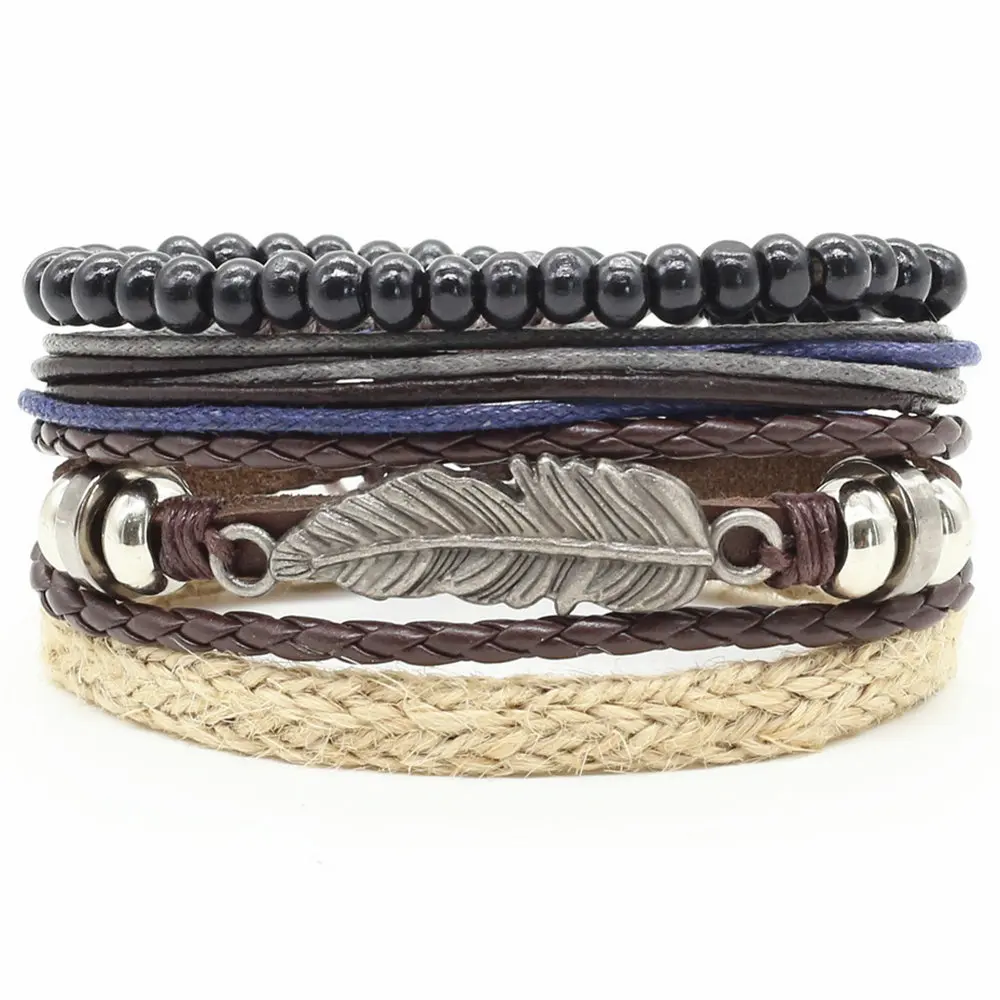 4 шт./компл. Модные Винтажные деревянные бусины ручной работы панк перо шарм