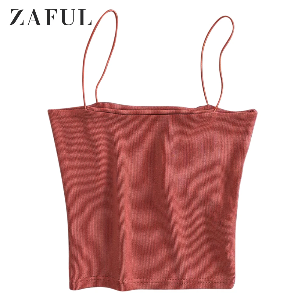ZAFUL ребристый укороченный топ на бретелях женский летний классический короткий
