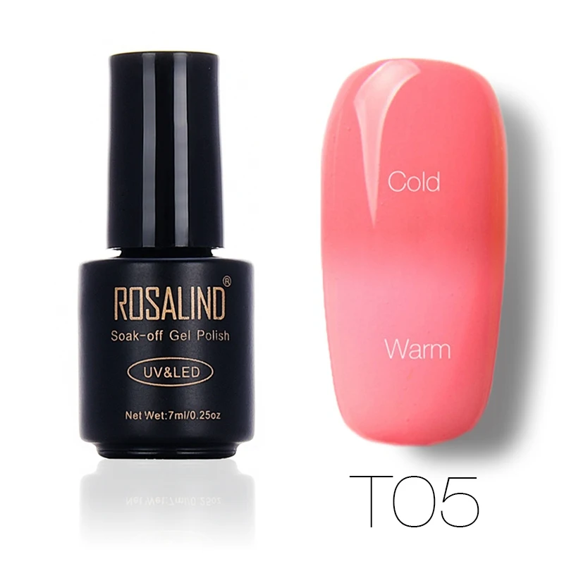 T05 ROSALIND, 7 мл, меняющий температуру, лак для ногтей, отклеивается, лак для ногтей, гель, УФ-лампа для сушки, Термальный цвет, акриловая краска, верхнее Базовое покрытие - Цвет: T05