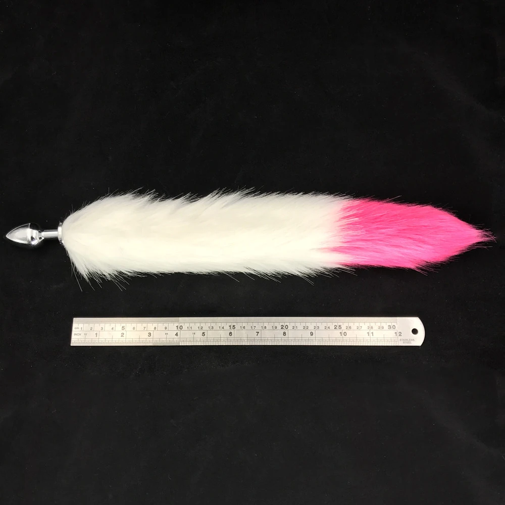 Белый и розово-красный 40 см лисий хвост анальная лампа Металлическая для женщин