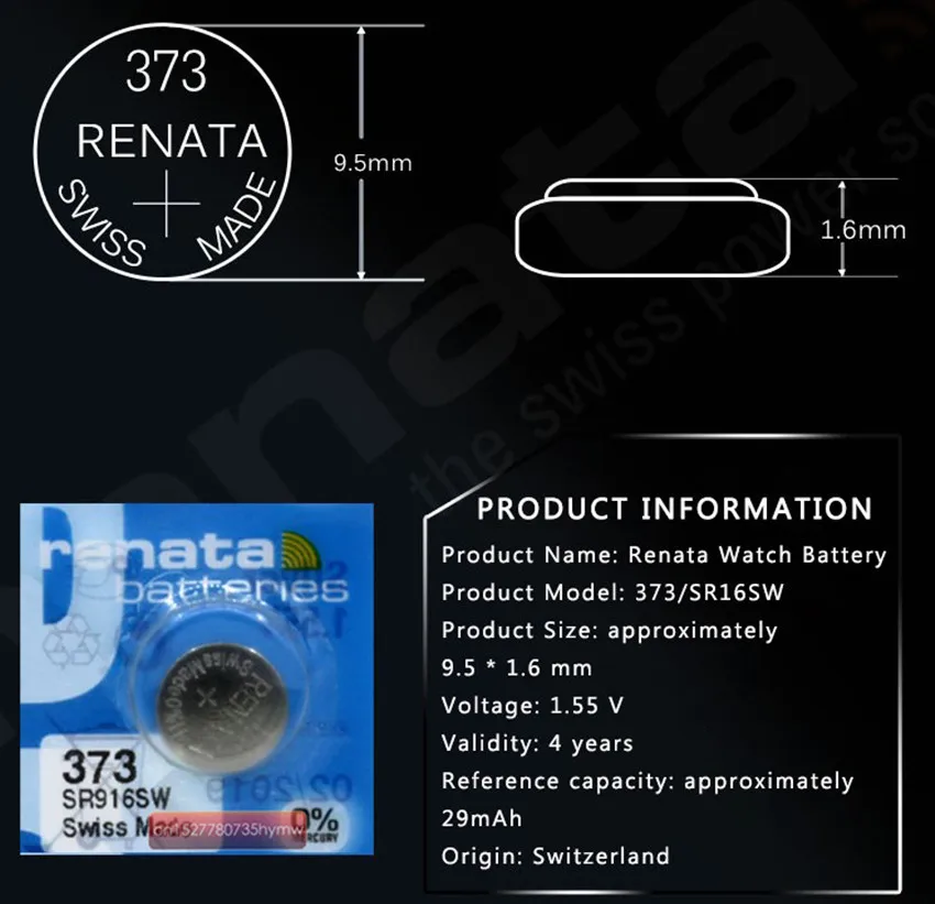 2 шт renata часы с оксидом серебра 373 SR916SW 916 1,55 V renata 373 renata 916 батарея