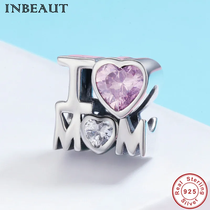 INBEAUT Love Mum бусы с буквенным принтом из стерлингового серебра 925 пробы розовый и белый циркон в форме сердца