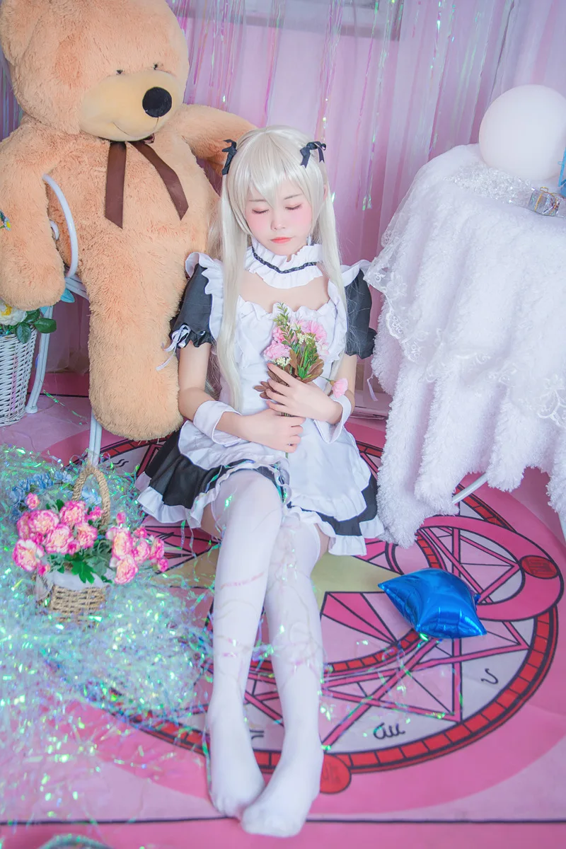 Аниме Yosuga No Sora Kasugano Sora костюм горничной на Хэллоуин платье лолиты форма+ фартук+ нарукавник+ воротник+ парик костюм
