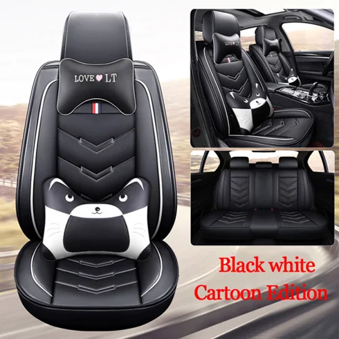 black white-C Роскошные Чехлы для автомобильных сидений из искусственной кожи для Toyota Corolla Camry Rav4 Auris Prius Yalis Avensis SUV автомобильные аксессуары для интерьера - Название цвета: black white-C