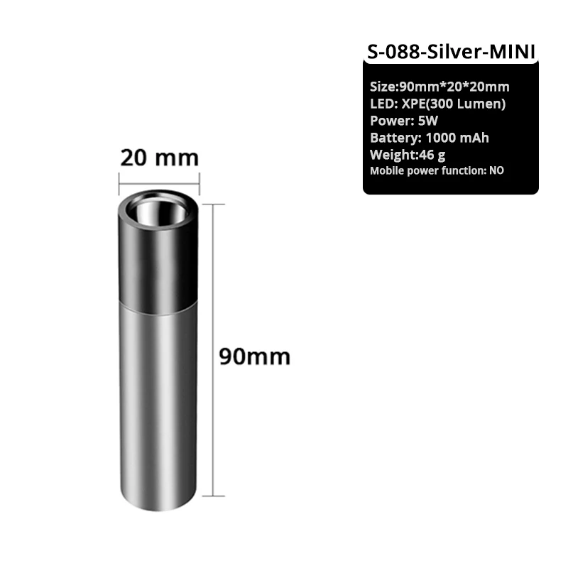 S-088-MINI-Silver Мощный светодиодный светильник-вспышка, перезаряжаемый фонарь дальнего действия, супер яркий маленький аварийный светильник, можно использовать как внешний аккумулятор - Испускаемый цвет: S-088-MINI-Silver