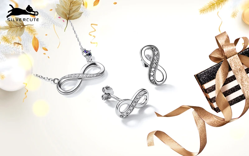 SILVERCUTE драгоценный камень топаз Бесконечность Цепочки и ожерелья серьги Для женщин комплект ювелирных изделий 925 пробы серебро Вечная любовь Fine Jewelry SCPE6419B