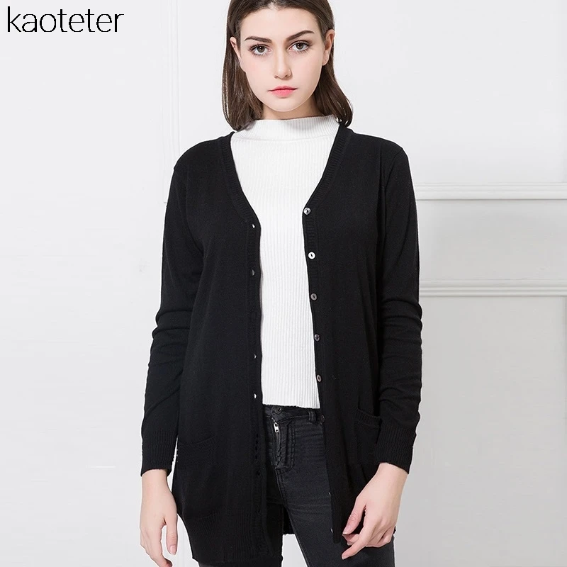 Женский кашемировый свитер теплый кардиган средней длины с v-образным вырезом 85%