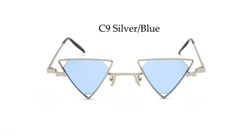 C9 silver blue Стимпанк треугольные солнечные очки для женщин металлическая оправа винтажные Ретро Красные желтые очки мужские роскошные брендовые солнечные очки - Цвет линз: C9 silver blue