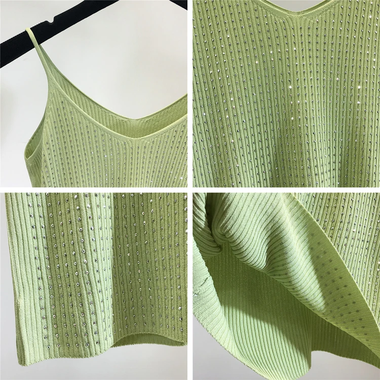 Summer wear sweater, sleeveless sexy base v neck ice silk hot drilling camisole