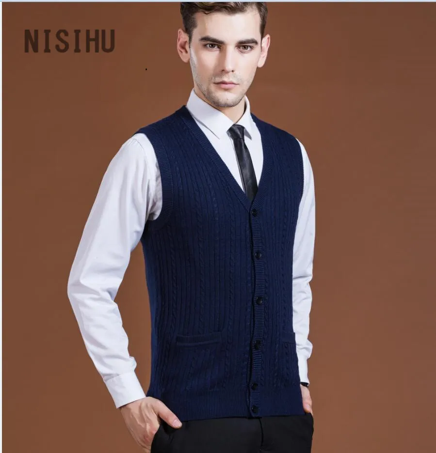 Мужской однотонный кашемировый кардиган без рукавов с треугольным вырезом