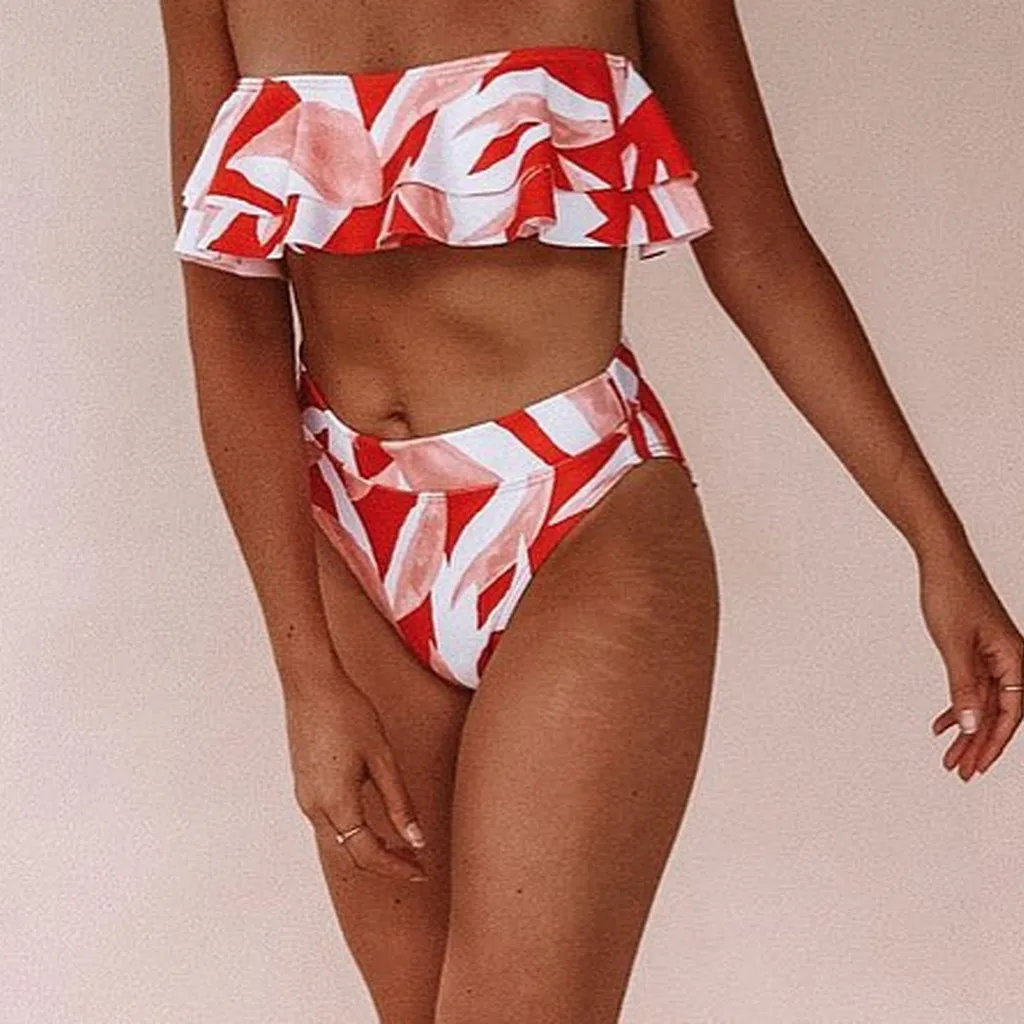 Женский летний сексуальный мягкий купальник с геометрическим принтом красный