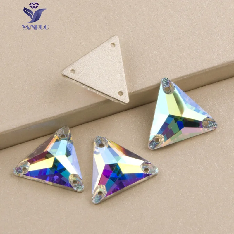 Triangle 16mm 18pcs YANRUO K9 Стразы AB Пришивные Pedrarias аппликация со стразами хрустальные стразы Flatback пришивные стразы для шитья украшения платья - Цвет: Triangle 16mm 18pcs
