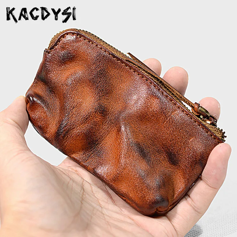 Мини Мужской кошелек из яловой кожи с растительным дублением Ретро стиль