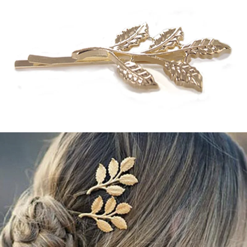 Заколка для волос в виде листьев золотого цвета 1 шт. заколка с цветком стиле панк