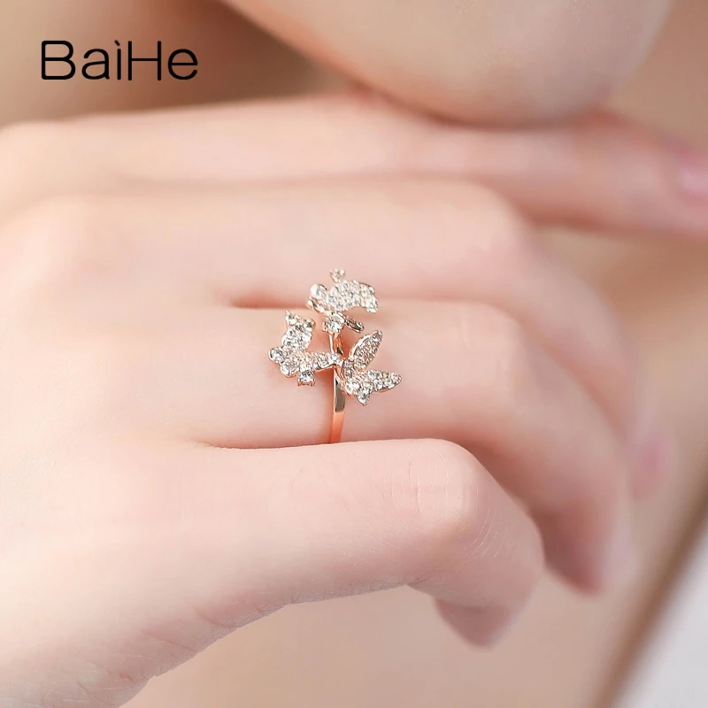 BAIHE Solid 14 K розовое золото всего 0.39ct сертифицированные H/SI натуральные Алмазы обручальные женские модные ювелирные изделия Подарочное кольцо